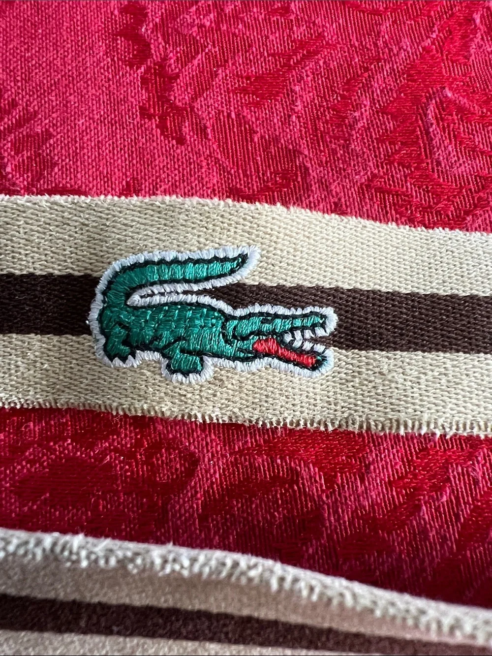 Vintage Lacoste Belt 38/95 Stripe Leather Solid Brass Buckle Made USA